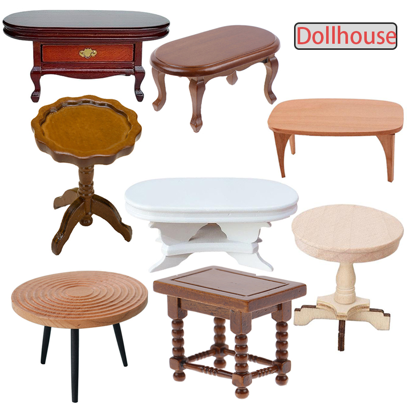 Wood Woodworking - 1:12 Dollhouse Miniature Round Table Tea