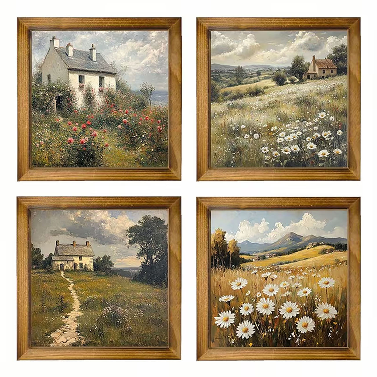 Xfasten Woodworking Double Sided Tape - 4Pcs Vintage Cottage Floral Wooden Wall