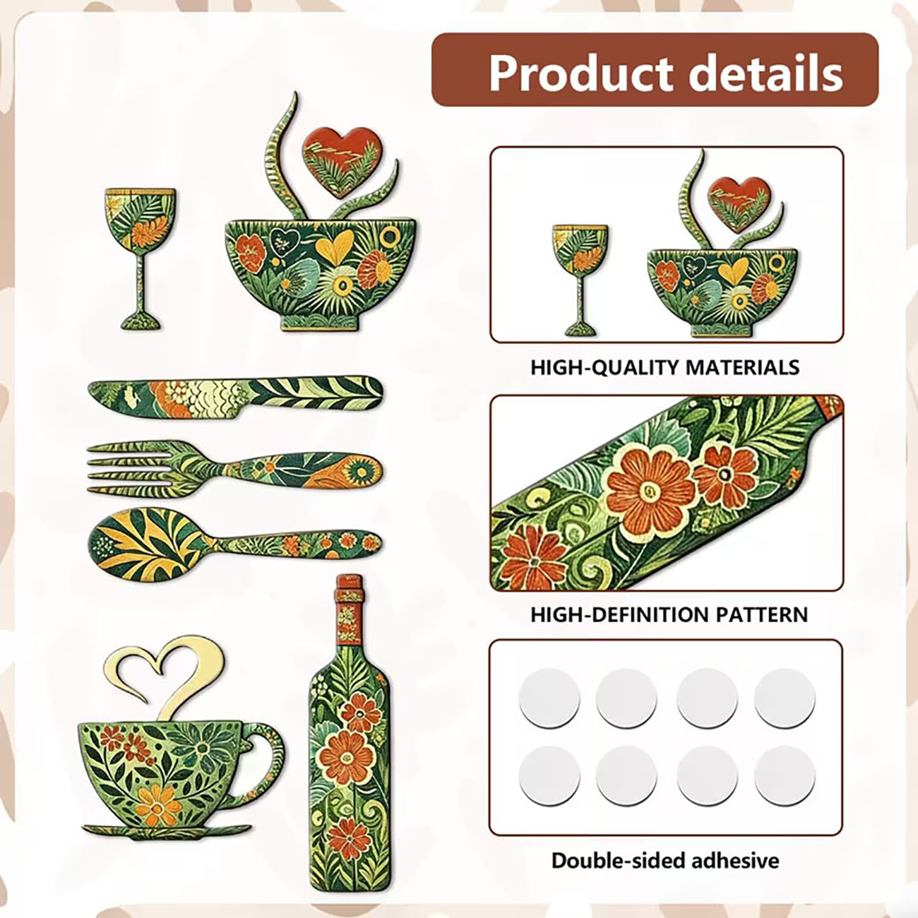 7Pcs Green Floral Kitchen Uten - огляд і ціна Xfasten Woodworking Double Sided Tape